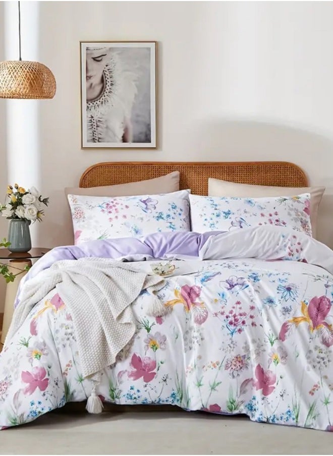 LUNA Home - King size bedding set featuring a beautiful floral design in purple and pink, consisting of six pieces. - Image 1