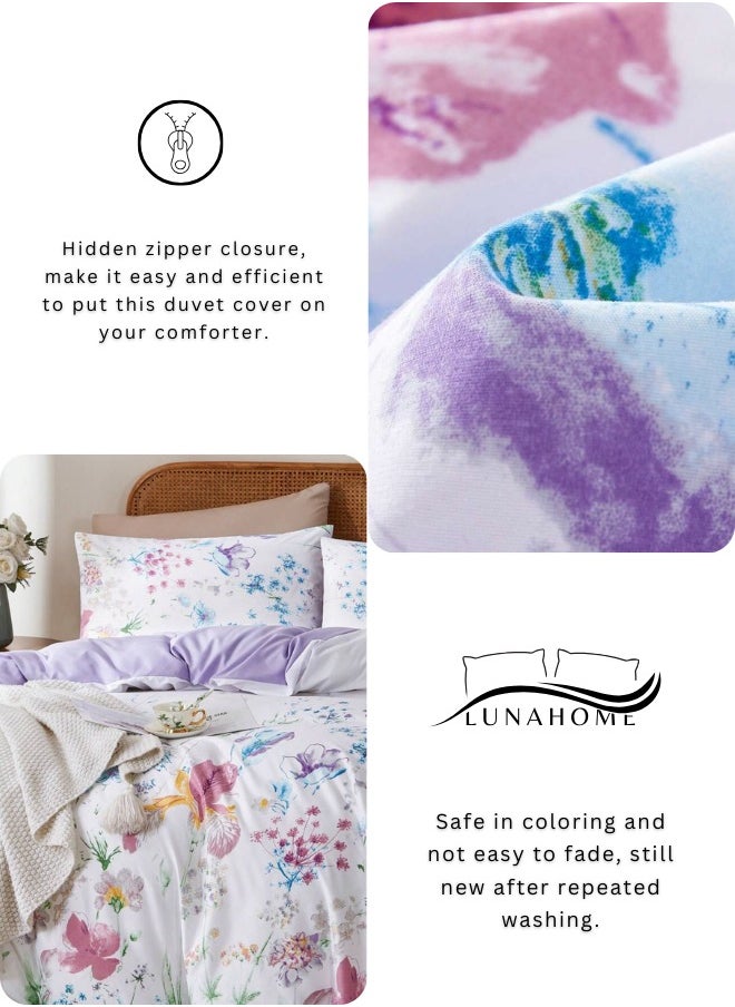 LUNA Home - King size bedding set featuring a beautiful floral design in purple and pink, consisting of six pieces. - Image 1