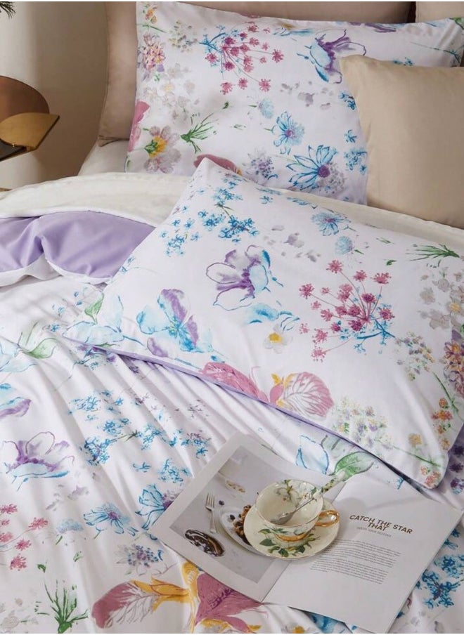LUNA Home - King size bedding set featuring a beautiful floral design in purple and pink, consisting of six pieces. - Image 1