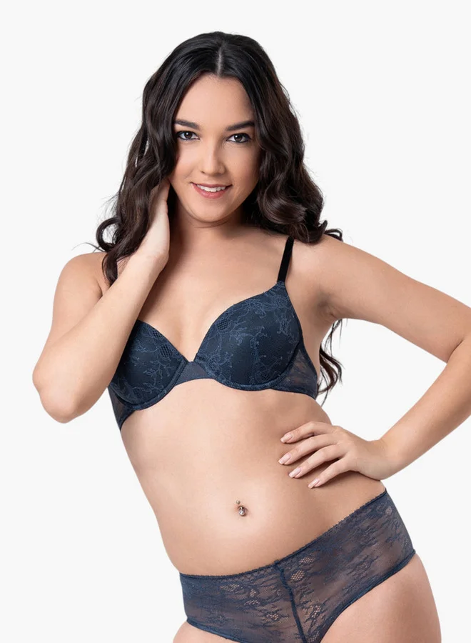 Aadaraya Aadaraya Lace Detail Plunge Bra with Hook and Eye Closure