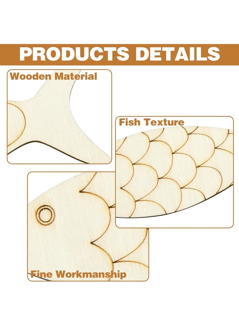 30Pcs Wooden Fish Cutouts DIY Craft, Unfinished Blank Wooden Signs, Fish Shaped Wood Cut Out Wood Craft Supplies, Fish Shaped Wooden Cutouts for Crafts with Hemp Rope, Animals Hanging Ornaments - Image 5
