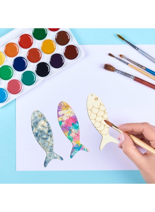 30Pcs Wooden Fish Cutouts DIY Craft, Unfinished Blank Wooden Signs, Fish Shaped Wood Cut Out Wood Craft Supplies, Fish Shaped Wooden Cutouts for Crafts with Hemp Rope, Animals Hanging Ornaments - Image 4