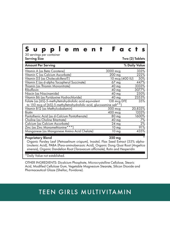Michael's Health Naturopathic Programs Teen Girls Multivitamin - 60 Vegetarian Tablets - with B Complex Vitamins & Female Herbal Blend - Kosher - 30 Servings - Image 2