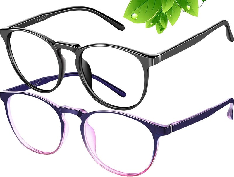 FEIYOLD Blue Light Blocking Glasses Women/Men,Retro Round Anti Eyestrain Computer Gaming Glasses(2Pack) - Image 1