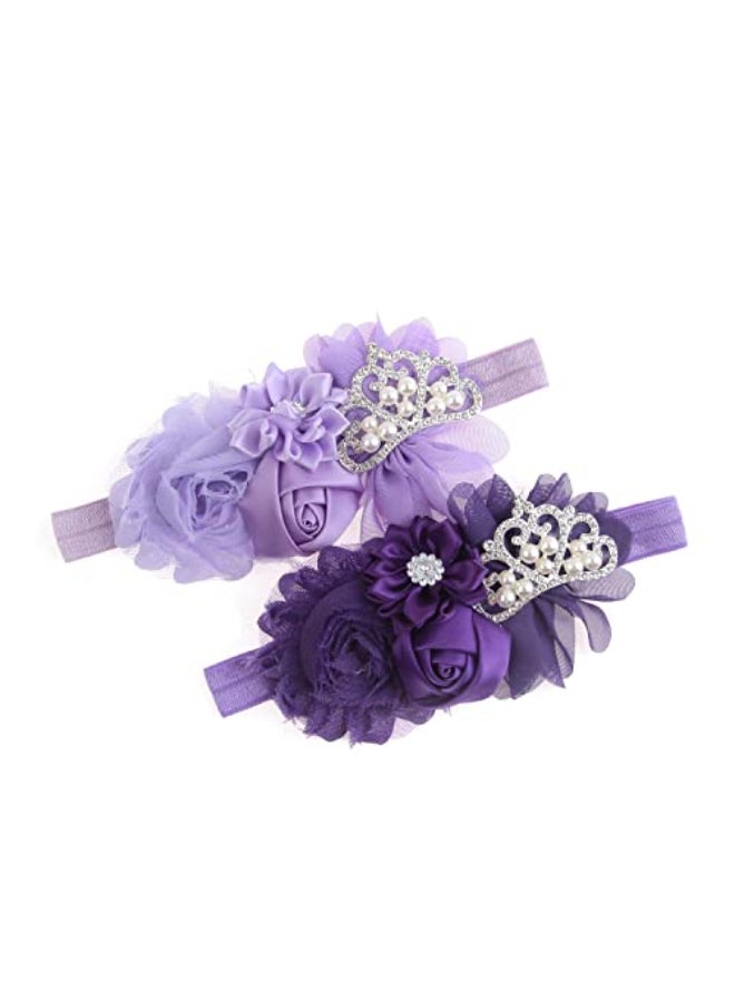 Nishine Baby Christening Headband Toddler Girls Fabric Flower Headband Tiara Stretchy Elastic in Pairs Child PurpleLilac - Image 1