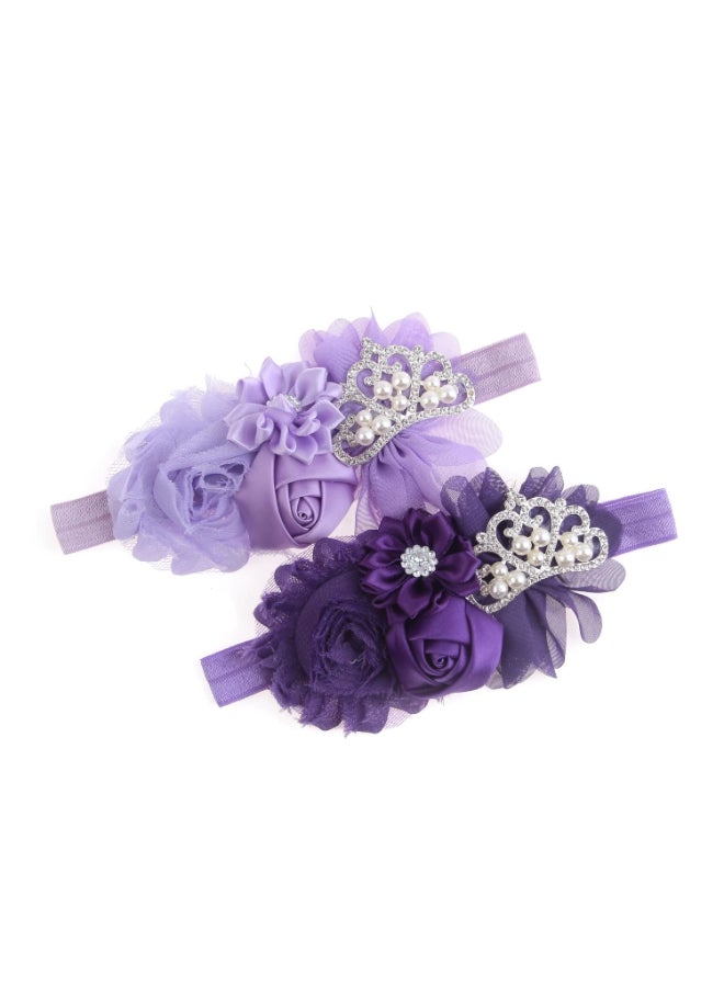 Nishine Baby Christening Headband Toddler Girls Fabric Flower Headband Tiara Stretchy Elastic in Pairs Child PurpleLilac - Image 2