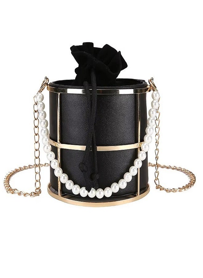 Generic - drawstring bucket bag, pearl portable chain bag, creative style messenger bag, luxury designer handbag, hollow design, new pins - Image 1