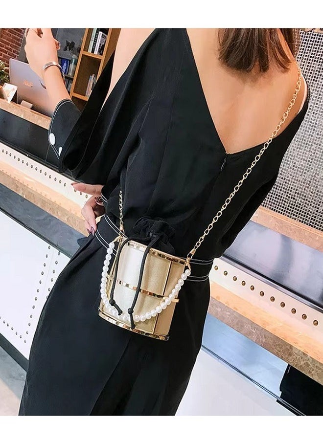 Generic - drawstring bucket bag, pearl portable chain bag, creative style messenger bag, luxury designer handbag, hollow design, new pins - Image 1