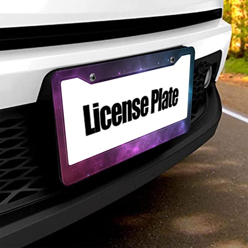 Beabes Purple Space Background License Plate Frame Galaxy Car Frames  License Plates Holder  Starry Sky Star License Plate Aluminum Metal Frames for Women Men Auto Decoration - Image 5