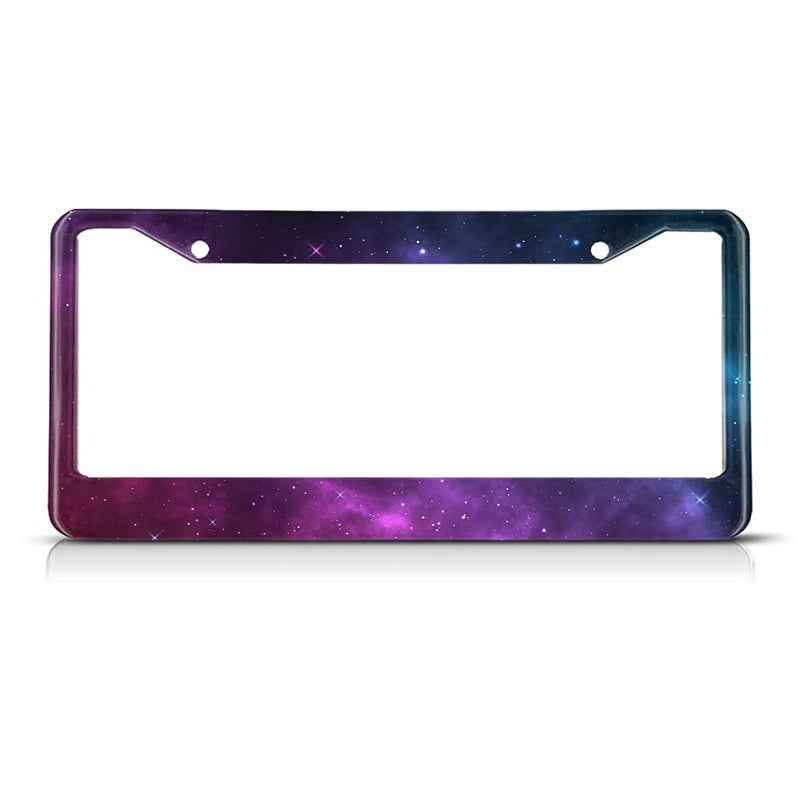 Beabes Purple Space Background License Plate Frame Galaxy Car Frames  License Plates Holder  Starry Sky Star License Plate Aluminum Metal Frames for Women Men Auto Decoration - Image 1