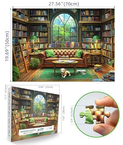 Blueforest Reading Room 1000 Piece Puzzle for Adults Unique Book Room Puzzles for Adults 1000 Pieces Library Bookshelf Jigsaw Puzzles 1000 Pieces Family Challenging Puzzle 275x196 - Image 5