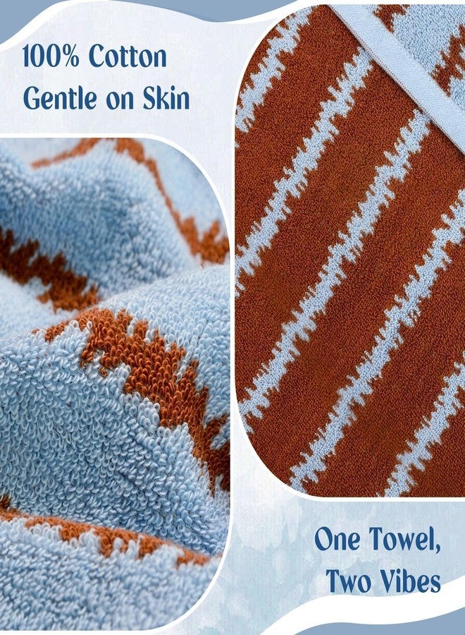 Cleanbear Blue Hand Towels for Bathroom, 4 Pack 100% Cotton Soft, Quick Dry & Lightweight Face Towels, 13.5"x28", Zigzag Stripes, Absorbent Cotton Towels for Home & Travel Use - Image 3