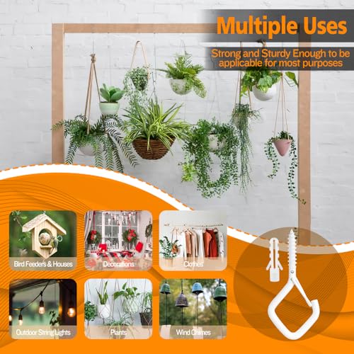 OALCQ 10PCS Ceiling Hooks - Heavy Duty Wall Hooks for Hanging Lights, Plants, & More - White Metal Screw-in Hooks for Garage, Siding, & Christmas Lights - Image 5