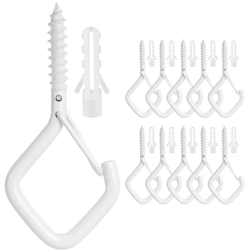 OALCQ 10PCS Ceiling Hooks - Heavy Duty Wall Hooks for Hanging Lights, Plants, & More - White Metal Screw-in Hooks for Garage, Siding, & Christmas Lights - Image 1