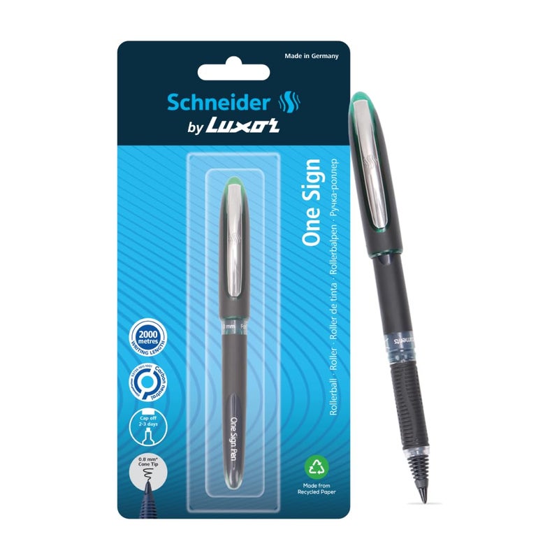 Luxor Schneider, One Sign Roller Ball Pen - Green, 1.0 mm, 2000 mtrs writing length, Waterproof Ink, Consistent ink flow, Ideal for Professionals & Office essential - Image 2