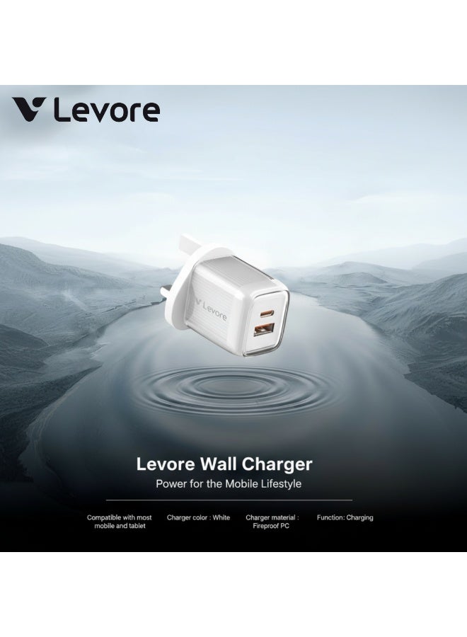 ليفور شاحن حائط سريع بقوة 20 واط من ليفور – منفذ مزدوج (USB‑C + USB‑A) – LGW126‑WH - Image 3
