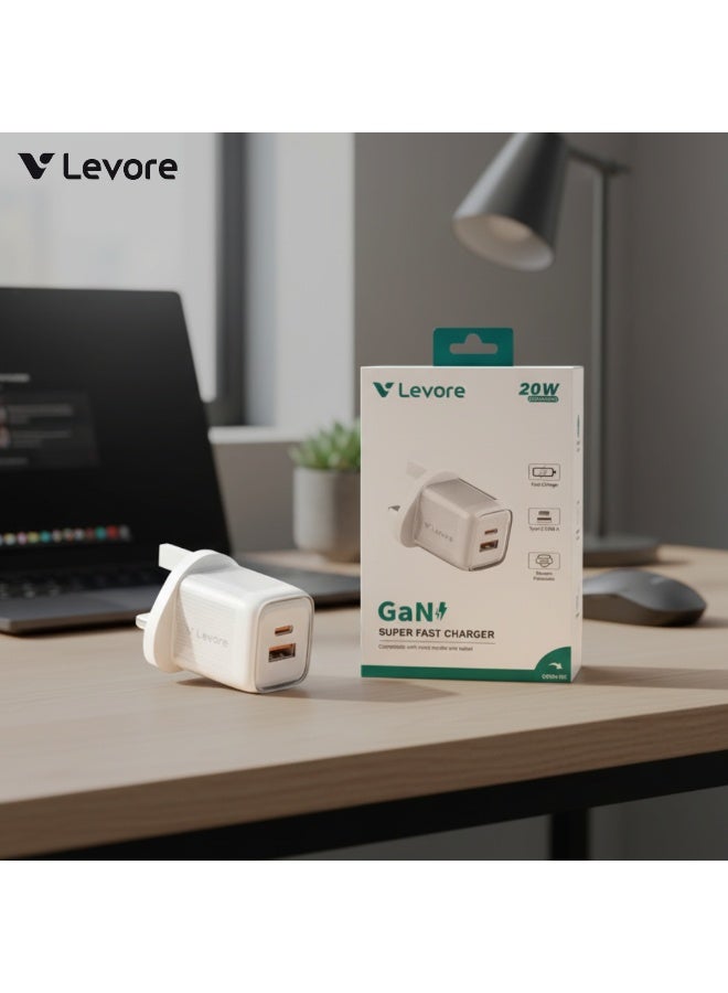ليفور شاحن حائط سريع بقوة 20 واط من ليفور – منفذ مزدوج (USB‑C + USB‑A) – LGW126‑WH - Image 5