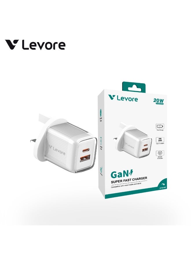 ليفور شاحن حائط سريع بقوة 20 واط من ليفور – منفذ مزدوج (USB‑C + USB‑A) – LGW126‑WH - Image 2