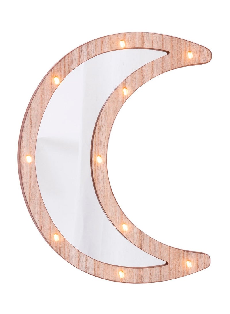 Salla Wooden Crescent Moon Ramadan Decorative Mirror with LED Lights 30x22cm - Image 1