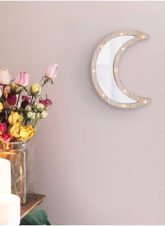 Salla Wooden Crescent Moon Ramadan Decorative Mirror with LED Lights 30x22cm  - Image 3