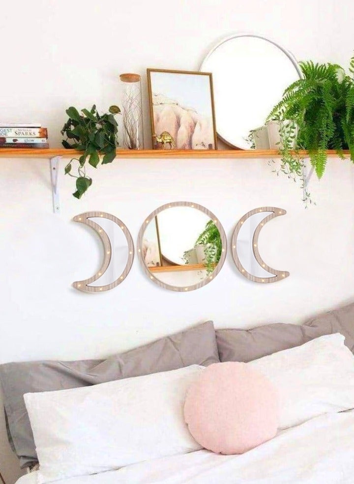 Salla Wooden Crescent Moon Ramadan Decorative Mirror with LED Lights 30x22cm - Image 5