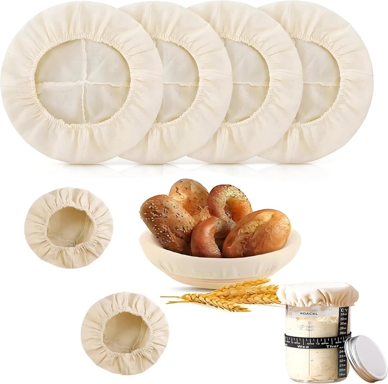 Koackl Bread Proofing Cover - 4 Pack Basket Linen Cloths & 2 Jar Covers, Reusable Cotton Bread Proofing Liners for Sourdough Baking, 10" Compatible with Round/Oval Banneton Baskets - Image 1