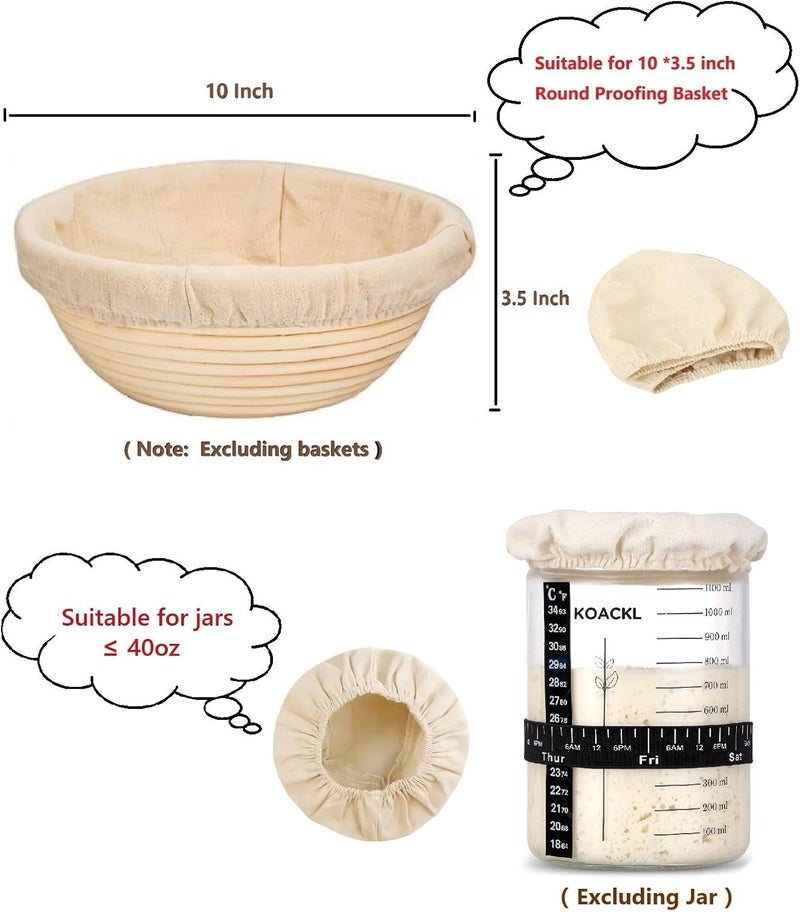 Koackl Bread Proofing Cover - 4 Pack Basket Linen Cloths & 2 Jar Covers, Reusable Cotton Bread Proofing Liners for Sourdough Baking, 10" Compatible with Round/Oval Banneton Baskets - Image 3