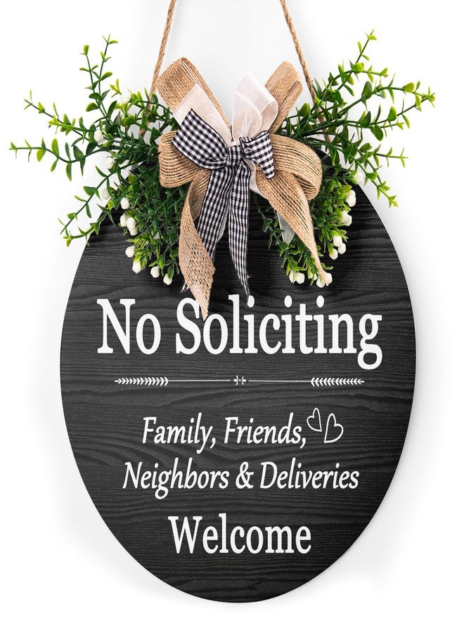 Harooni Funny No Soliciting Sign for House Wreath Welcome Sign for Front Door No Soliciting Family Friends Neighbors Welcome Sign 12"x12" Welcome Round Bow Wood Plaque Decoration for Home Porch Yard - Image 1