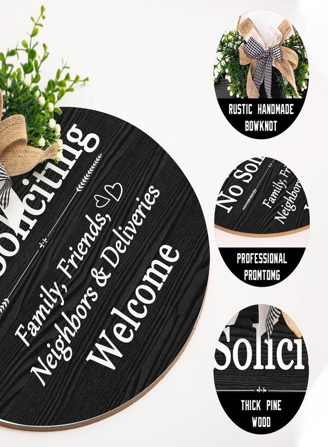 Harooni Funny No Soliciting Sign for House Wreath Welcome Sign for Front Door No Soliciting Family Friends Neighbors Welcome Sign 12"x12" Welcome Round Bow Wood Plaque Decoration for Home Porch Yard - Image 3