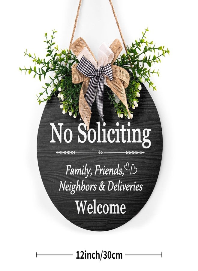 Harooni Funny No Soliciting Sign for House Wreath Welcome Sign for Front Door No Soliciting Family Friends Neighbors Welcome Sign 12"x12" Welcome Round Bow Wood Plaque Decoration for Home Porch Yard - Image 2