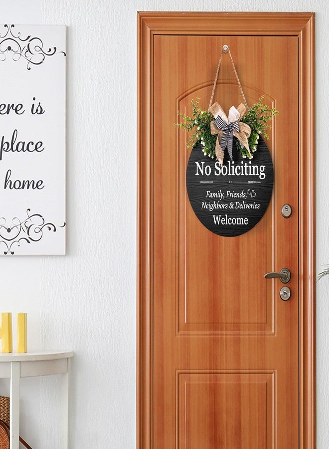 Harooni Funny No Soliciting Sign for House Wreath Welcome Sign for Front Door No Soliciting Family Friends Neighbors Welcome Sign 12"x12" Welcome Round Bow Wood Plaque Decoration for Home Porch Yard - Image 5