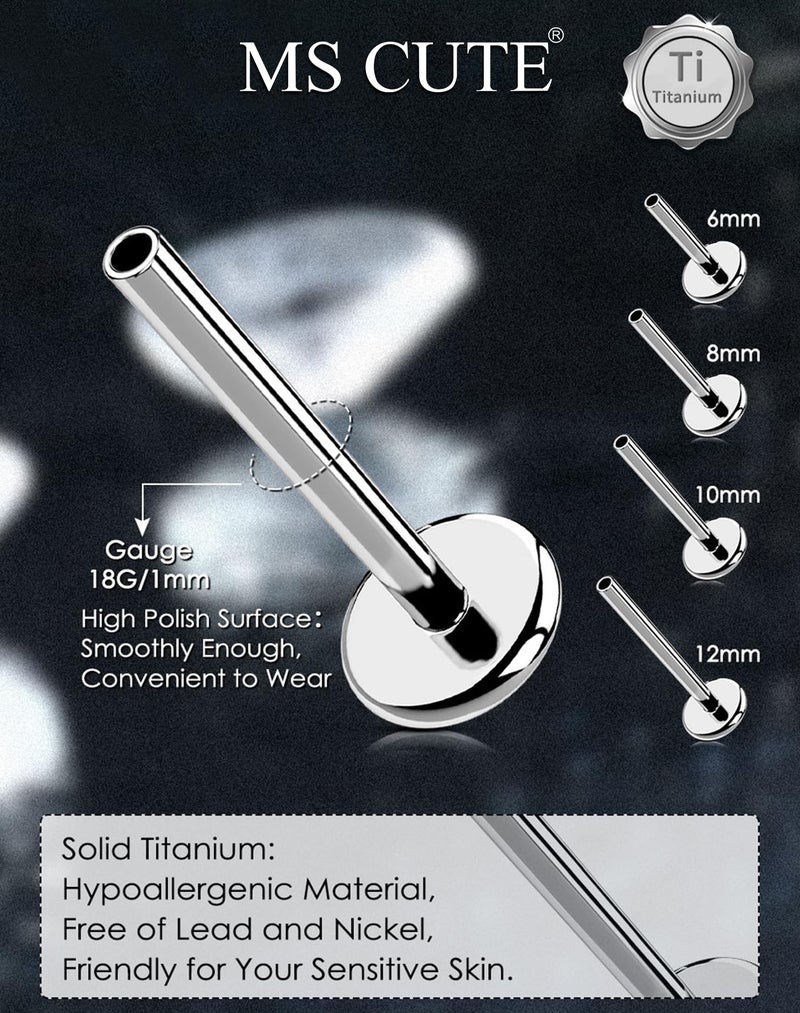 MS CUTE 2Pcs Cartilage Piercing Jewelry, Threadless G23 Solid Titanium 18G Replacement Post Bar of Flat Back Earrings in Helix Cartilage Tragus Earrings Nose Studs for Women Men-Silver 6MM - Image 2