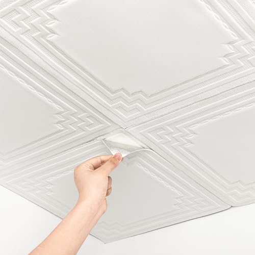 Dureidos Ceiling Tiles Ceiling Tiles Peel and Stick Covered 21 SqFt 3D Wall Panels Foam Peel and Stick Easy to Install and Waterproof for Ceil and Wall Decor White16 PCS - Image 1