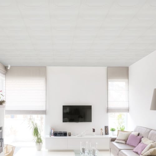 Dureidos Ceiling Tiles Ceiling Tiles Peel and Stick Covered 21 SqFt 3D Wall Panels Foam Peel and Stick Easy to Install and Waterproof for Ceil and Wall Decor White16 PCS - Image 3