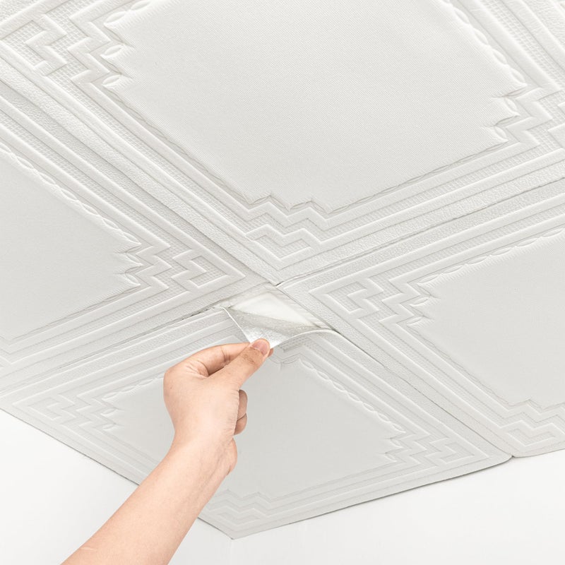 Dureidos Ceiling Tiles Ceiling Tiles Peel and Stick Covered 21 SqFt 3D Wall Panels Foam Peel and Stick Easy to Install and Waterproof for Ceil and Wall Decor White16 PCS - Image 2