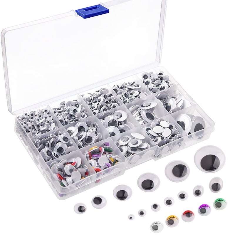 KUUQA 1200 Pieces Plastic SelfAdhesive Wobbly Googly Wiggle Eyes for DIY Craft Scrapbooking AccessoriesTeddy Bear Doll Making Toys EyesAssorted Sizes