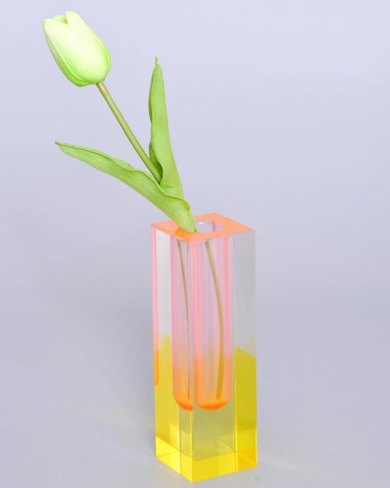 HLYU Acrylic Vase Bud Vase for Centerpieces Maximalist Decor Cute Flowers Vases for Modern Home Office Bedroom Living Room Dining Table Pink Yellow