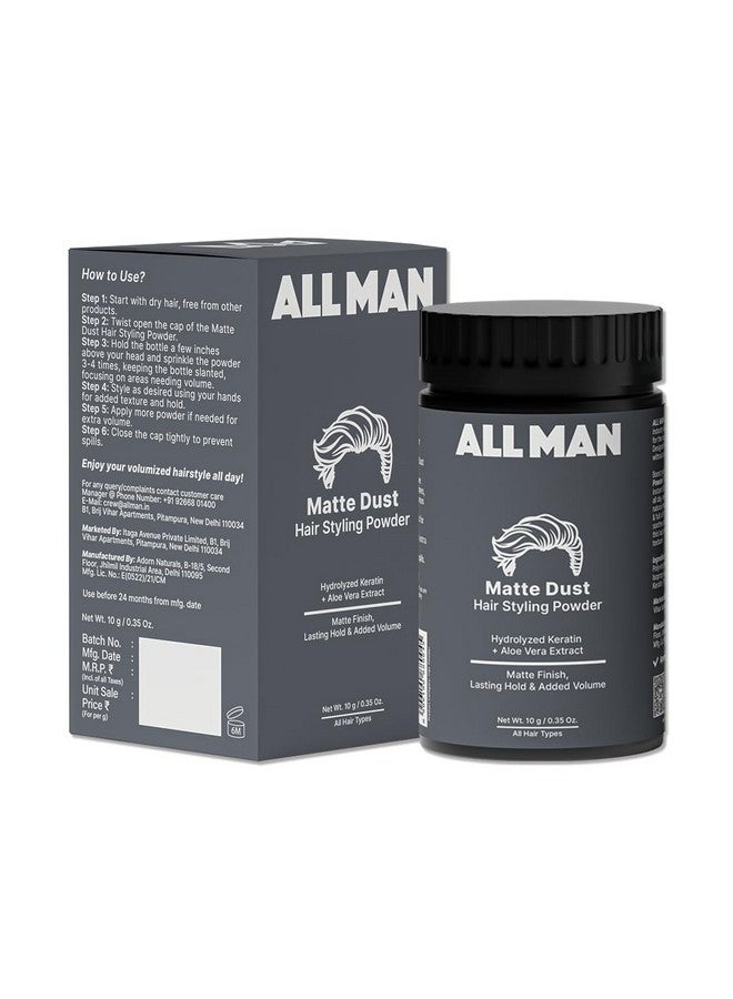 Allman ALL MAN Matte Dust Hair Styling Powder Adds Volume, Instant Hair Styling, All Day Hold With Hydrolyzed Keratin & Aloe Vera | 10g - Image 1