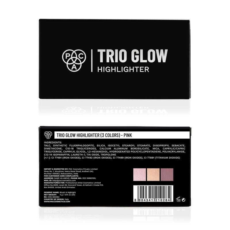 PAC Trio Glow Highlighter X3 Pink  Powder Highlighter Palette for Face Makeup with SemiMatte Natural Metallic Finish  3 Lightweight Shimmer Glow Shades  Full Coverage for All Skin Type  4g - Image 5