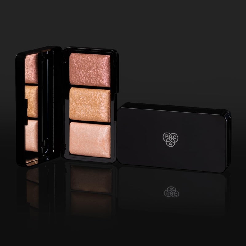 PAC Trio Glow Highlighter X3 Pink  Powder Highlighter Palette for Face Makeup with SemiMatte Natural Metallic Finish  3 Lightweight Shimmer Glow Shades  Full Coverage for All Skin Type  4g - Image 4