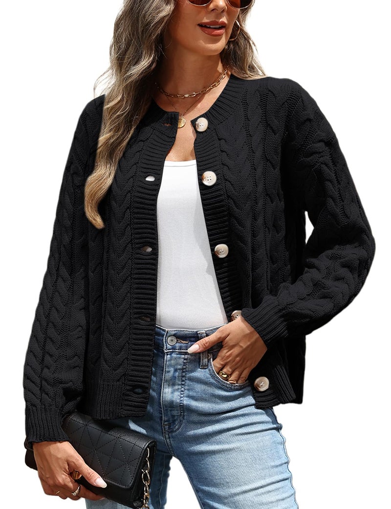 CiCiBird Womens Fall Cardigan Sweaters Casual Cable Knit Button Jackets Long Sleeve Open Front Outwear Coat Black XL - Image 1