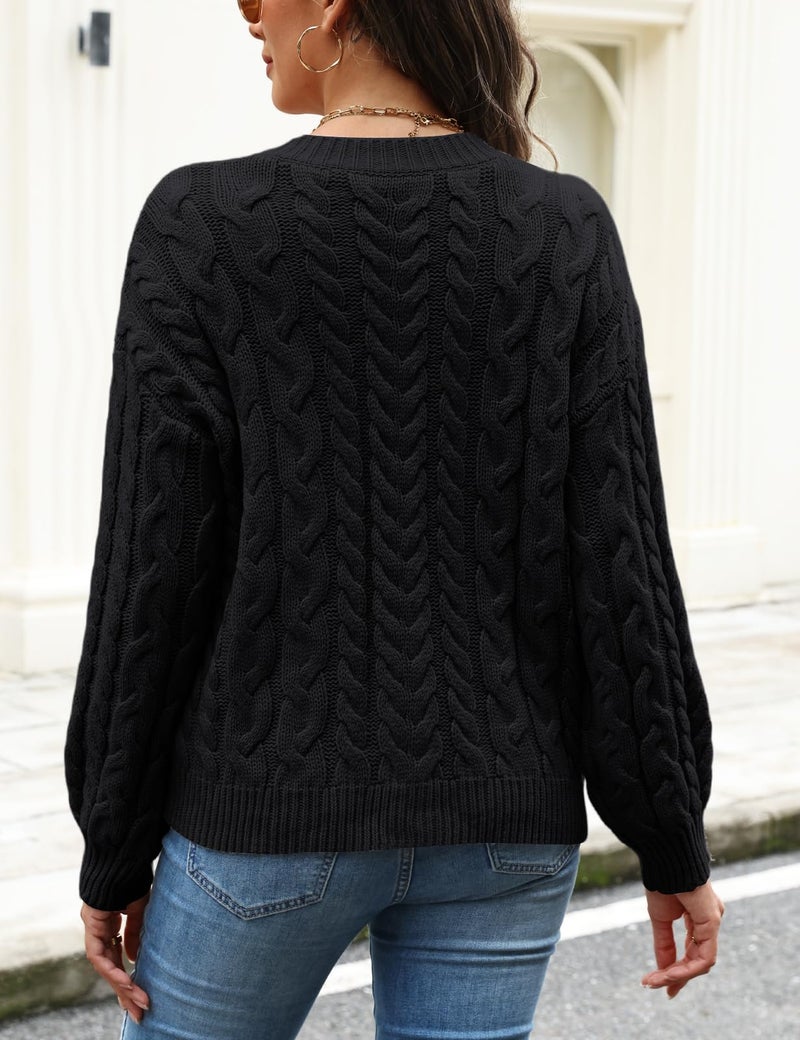 CiCiBird Womens Fall Cardigan Sweaters Casual Cable Knit Button Jackets Long Sleeve Open Front Outwear Coat Black XL - Image 2