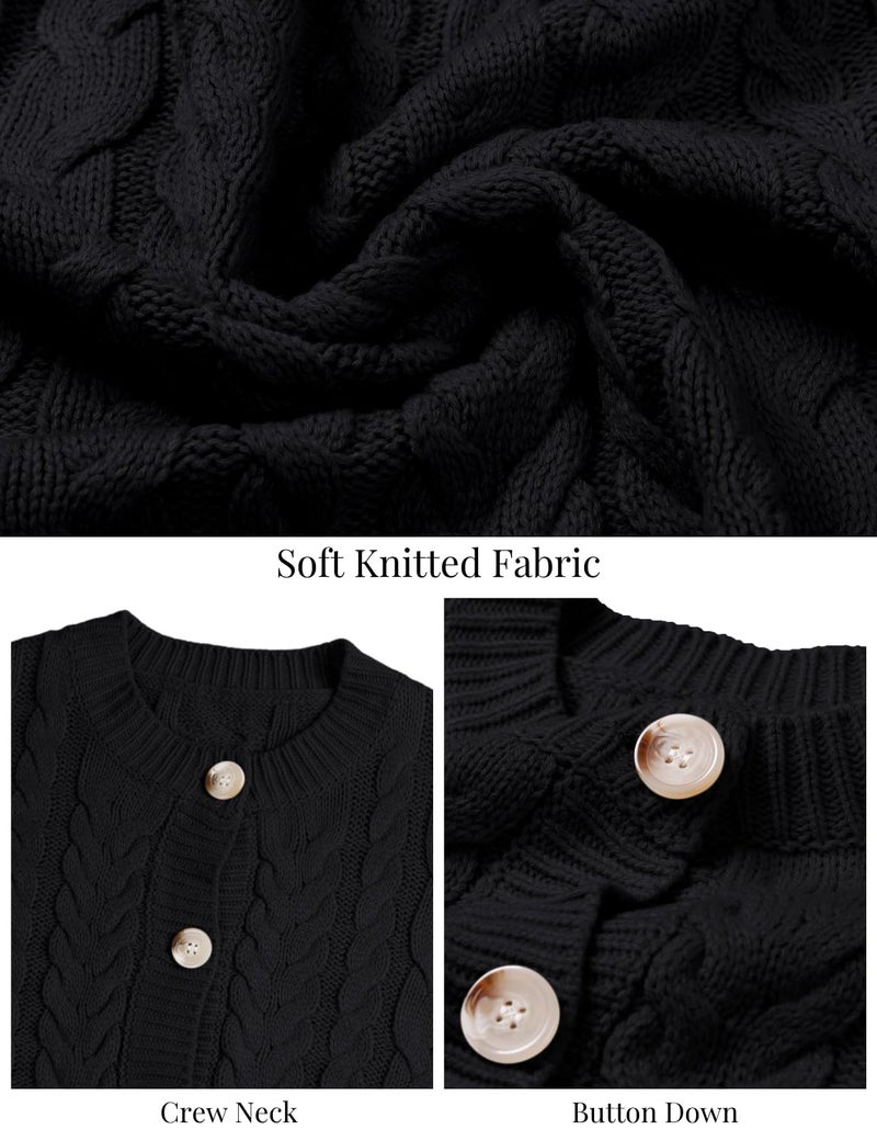 CiCiBird Womens Fall Cardigan Sweaters Casual Cable Knit Button Jackets Long Sleeve Open Front Outwear Coat Black XL - Image 5