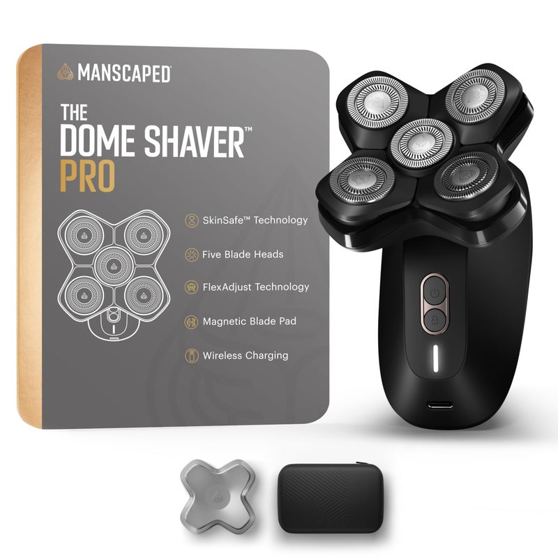 MANSCAPED The Dome Shaver PRO Head Shaver for Bald Men Five Rotary Blade Design with SkinSafe FlexAdjust Technology Waterproof USBC Wireless Charging Compatible with Travel Lock
