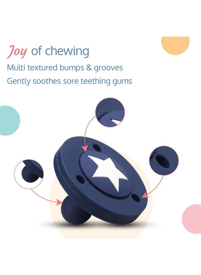 Luvlap مجموعة من 2 مصاصة وقضامة للأطفال من السيليكون 2 في 1 بتصميم نجمة جذابة وفتحات هواء لمزيد من الأمان وآلية منع الاختناق للأولاد والبنات من سن 3 أشهر فما فوق باللون الأزرق والعنبري - Image 4