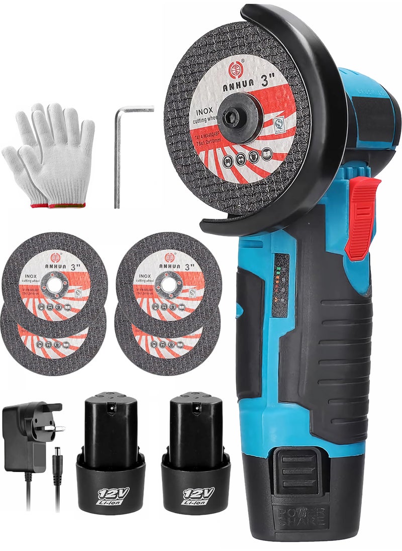 WAMIT Angle Grinder,Cordless Grinder,Grinding Wheel 3 inches/76 mm,19500rpm Power Tool,Grinder Tool,Handheld Cutter Comes with 2 batteries and Gloves、4 cutting discs  - Image 1