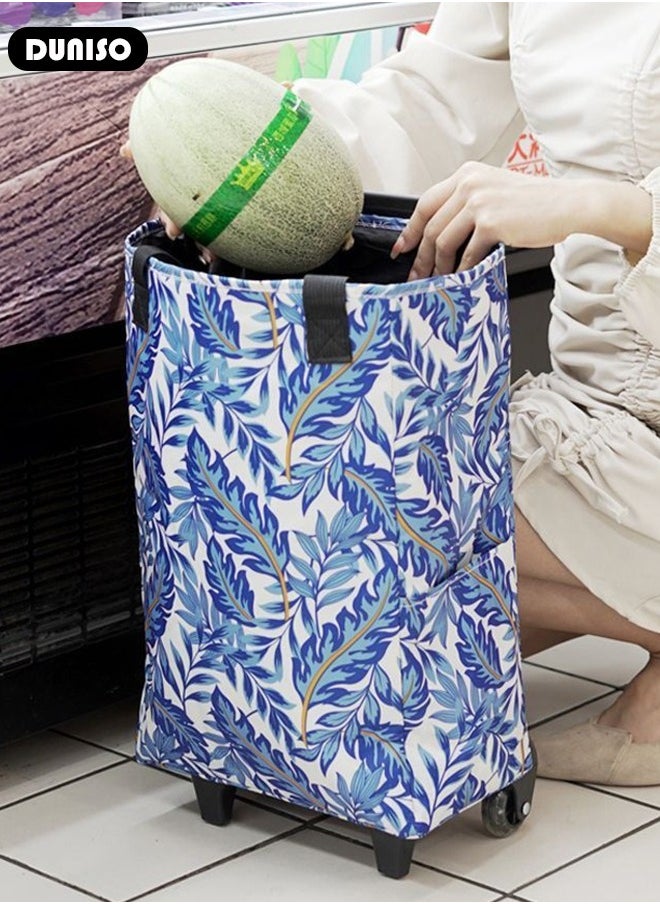 DUNISO - Foldable Shopping Cart, Portable Shopping Trolley with Telescoping Handle, Reusable Trolley Bags Hand with Wheels, Waterproof Rolling Shopping Bag, Light Weight Travel Duffel bag for Luggage, Travel, Moving, Shopping and Office - Image 1