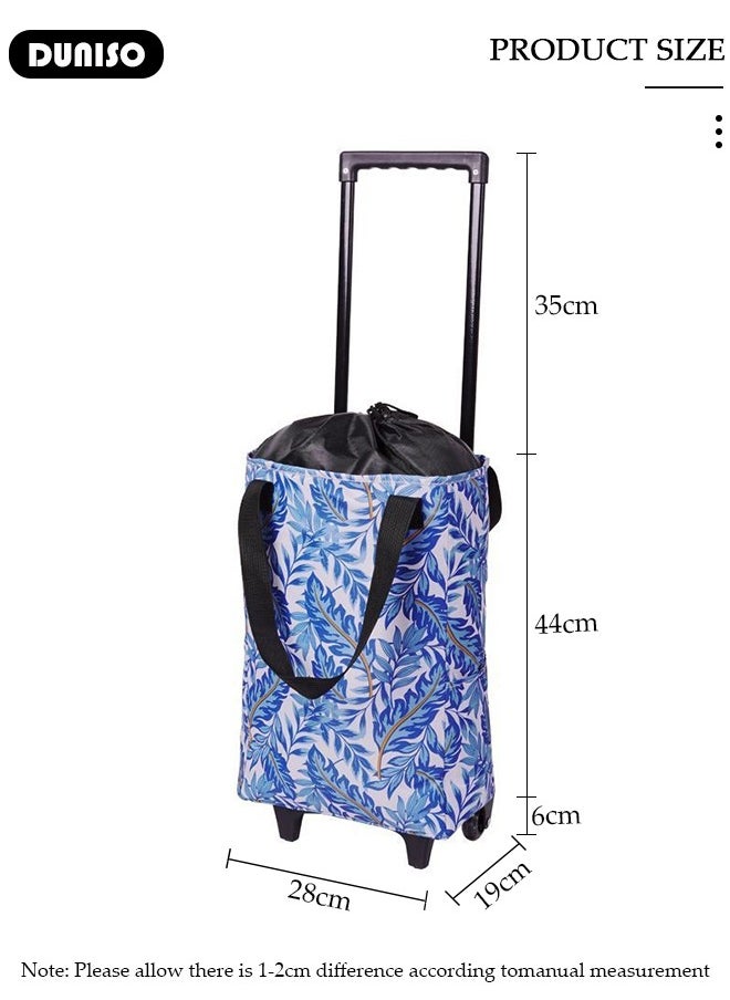 DUNISO Foldable Shopping Cart, Portable Shopping Trolley with Telescoping Handle, Reusable Trolley Bags Hand with Wheels, Waterproof Rolling Shopping Bag, Light Weight Travel Duffel bag for Luggage, Travel, Moving, Shopping and Office  - Image 4