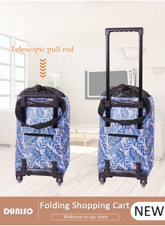 DUNISO Foldable Shopping Cart, Portable Shopping Trolley with Telescoping Handle, Reusable Trolley Bags Hand with Wheels, Waterproof Rolling Shopping Bag, Light Weight Travel Duffel bag for Luggage, Travel, Moving, Shopping and Office  - Image 1