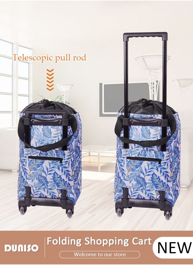 DUNISO Foldable Shopping Cart, Portable Shopping Trolley with Telescoping Handle, Reusable Trolley Bags Hand with Wheels, Waterproof Rolling Shopping Bag, Light Weight Travel Duffel bag for Luggage, Travel, Moving, Shopping and Office  - Image 1